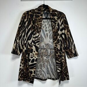Frank Lyman Animal Print Open Front Kimono Cardigan Leopard Zebra Jacket Size 8